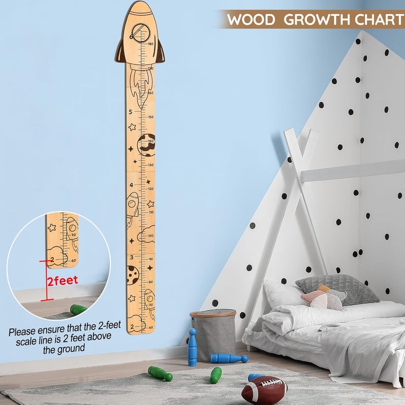 Beinou Growth Chart for Wall Wood Height Chart for Kids Height Measurement for Wall Boy Girls Height Wall Chart Growth Measuring Ruler Room Wall Decor,Rockets - Image 2